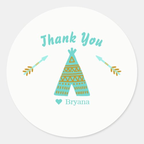 Turquoise Teal Gold Tepee Birthday Party Favor Classic Round Sticker