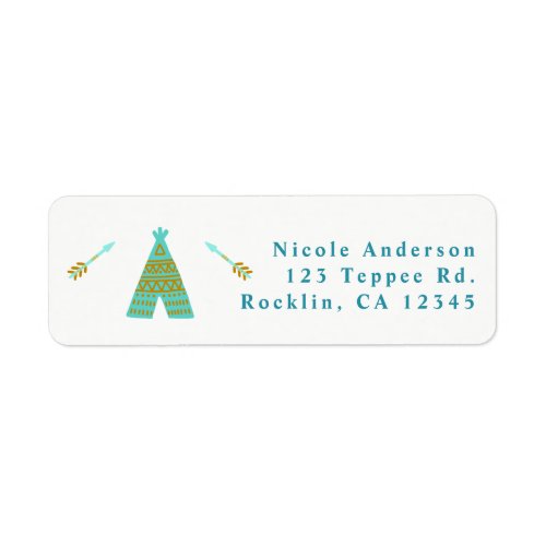 Turquoise Teal Gold Tepee Birthday Party Label