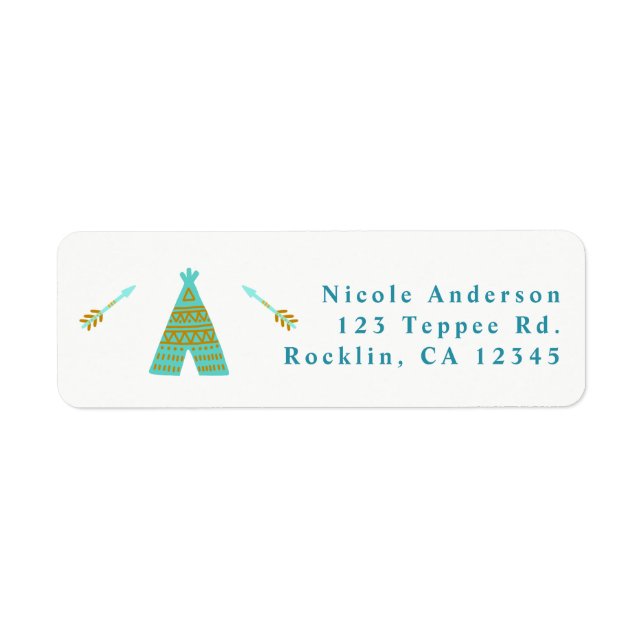 Turquoise Teal Gold Tepee Birthday Party Label (Front)