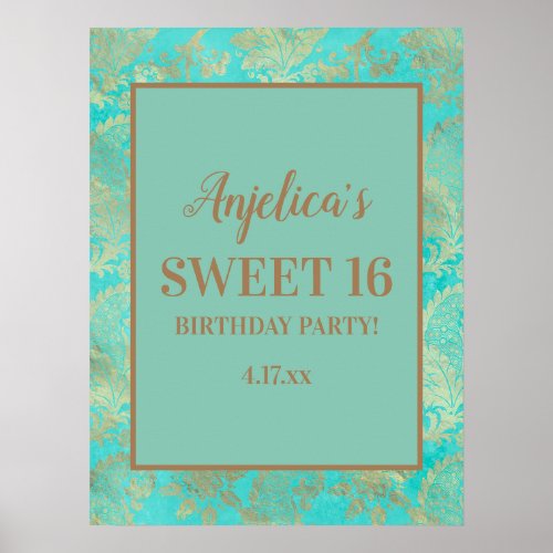 Turquoise Teal Gold Tiaras Girls Sweet 16 Poster