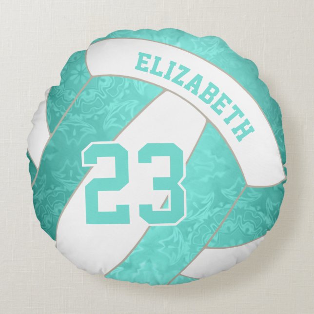 turquoise teal gradient artsy girls volleyball round pillow (Front)