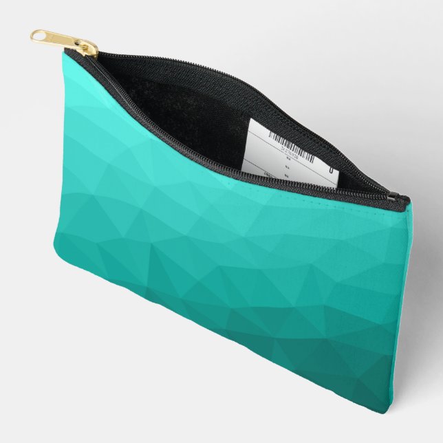 Turquoise teal gradient geometric mesh pattern accessory pouch (Open)