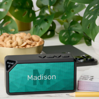 Turquoise teal gradient geometric mesh pattern bluetooth speaker
