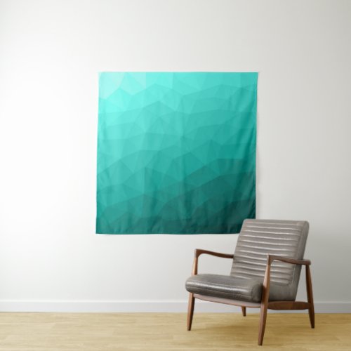 Turquoise teal gradient geometric mesh pattern tapestry