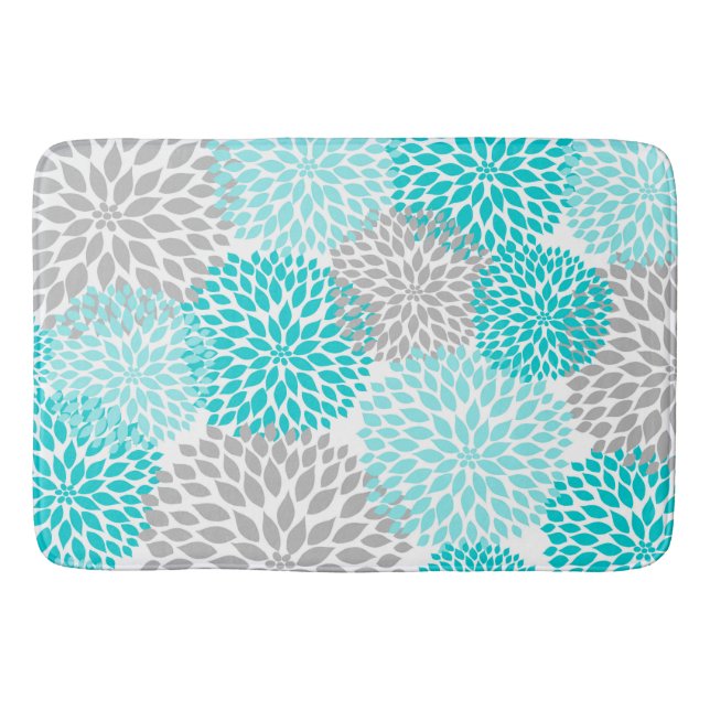 Turquoise Teal Gray Bathroom shower decor Mat (Front)