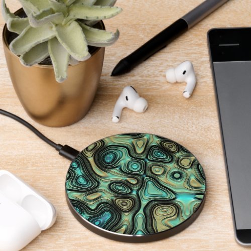 Turquoise Teal Green Brown Black Minerals Marble Wireless Charger