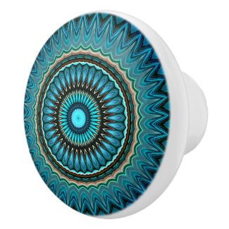 Turquoise Teal Green Mandala Round Star Pattern Ceramic Knob
