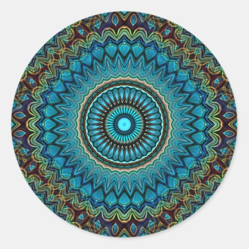 Turquoise Teal Green Mandala Round Star Pattern Classic Round Sticker