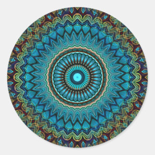 Turquoise Teal Green Mandala Round Star Pattern Classic Round Sticker