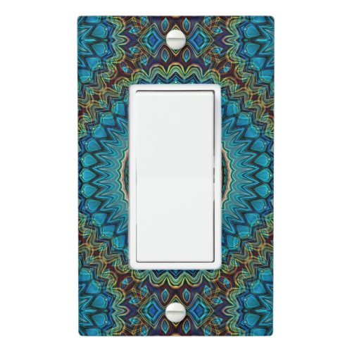Turquoise Teal Green Mandala Round Star Pattern Light Switch Cover