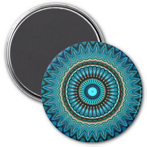 Turquoise Teal Green Mandala Round Star Pattern Magnet