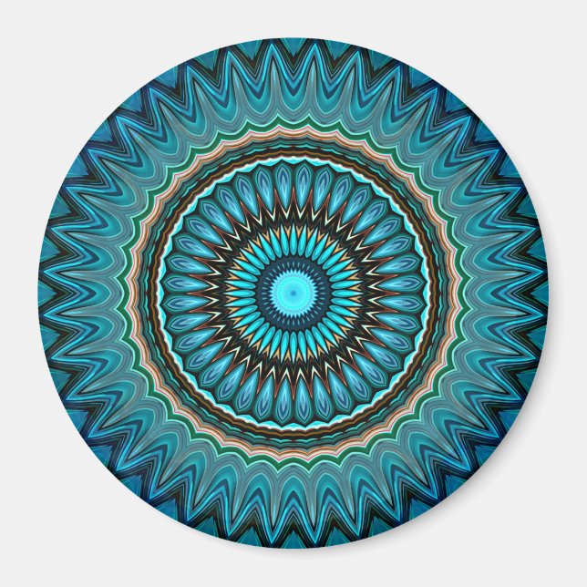 Turquoise Teal Green Mandala Round Star Pattern Magnet (Front)