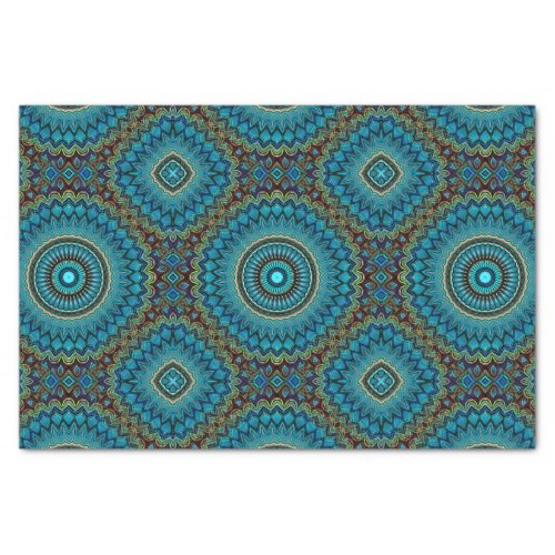 Turquoise Teal Green Mandala Round Star Pattern Tissue Paper