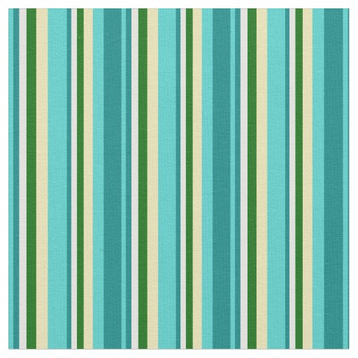 Turquoise, Teal, Light Cyan, Dark Green & Tan Fabric