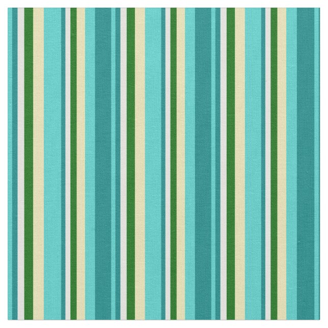 Turquoise, Teal, Light Cyan, Dark Green & Tan Fabric (Close Up)