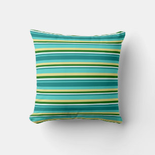 Turquoise, Teal, Light Cyan, Dark Green & Tan Throw Pillow