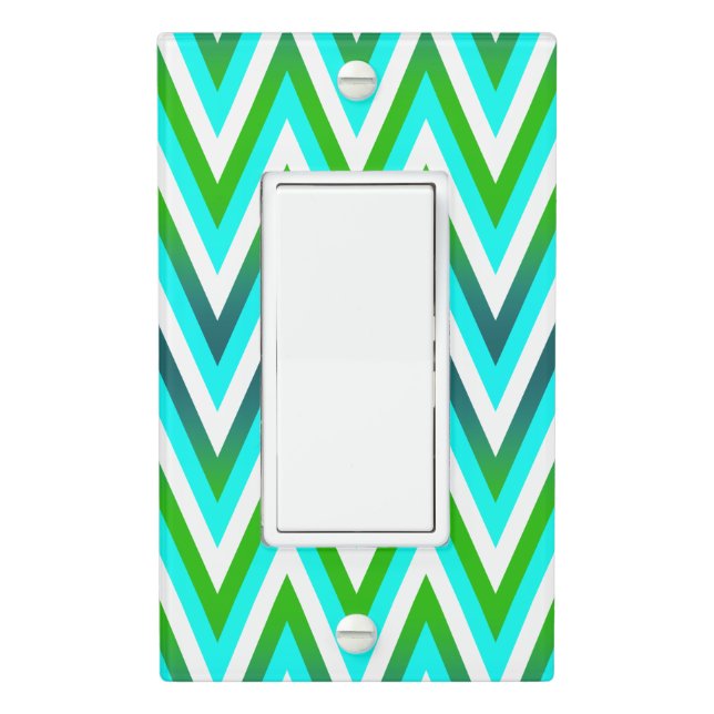 Turquoise Teal Lime Green Chevron Zigzag Pattern Light Switch Cover (In Situ)