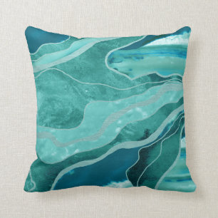 Turquoise Teal Marble Agate Glam #1  Throw Pillow