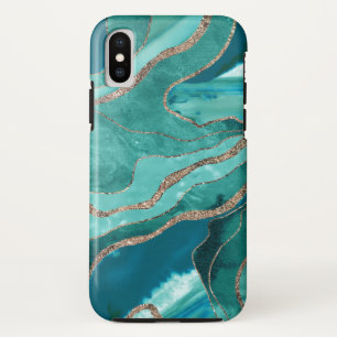 Turquoise Teal Marble Agate Gold Glitter Glam #1  iPhone X Case