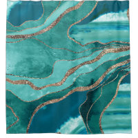 Turquoise & Faux Silver Agate Kitchen Towel Teal Marble 