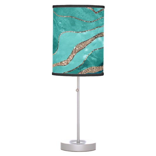 Turquoise Teal Marble Agate Gold Glitter Glam #1  Table Lamp (Front)