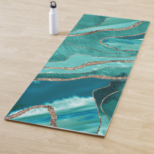 Turquoise Teal Marble Agate Gold Glitter Glam #1 Yoga Mat