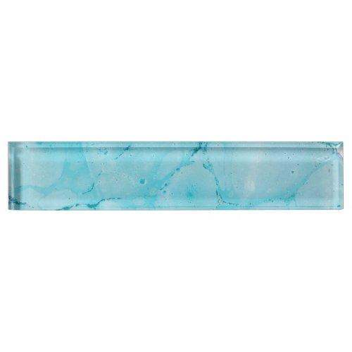 Turquoise Teal Marble Paint Abstract Watercolor Desk Name Plate