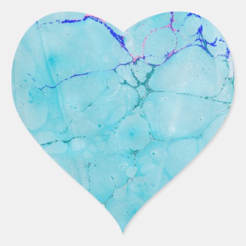 Turquoise Teal Marble Paint Abstract Watercolor Heart Sticker