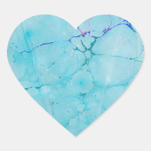 Turquoise Teal Marble Paint Abstract Watercolor Heart Sticker (Front)