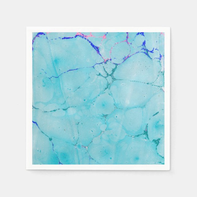 Turquoise Teal Marble Paint Abstract Watercolor Paper Napkins (Front)