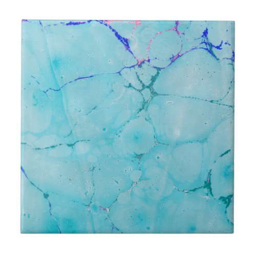 Turquoise Teal Marble Paint Abstract Watercolor Tile