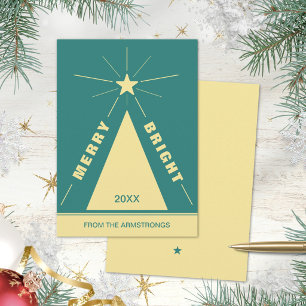 Turquoise Teal Modern Geometric Christmas Tree Holiday Card