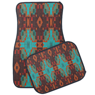 Turquoise Teal Orange Red Eclectic Ethnic Look Car Floor Mat