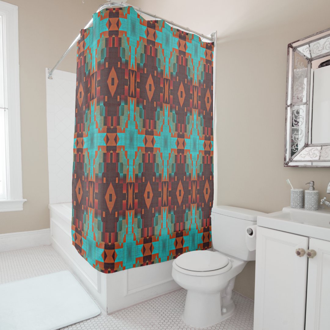 Turquoise Teal Orange Red Eclectic Ethnic Look Shower Curtain Zazzle