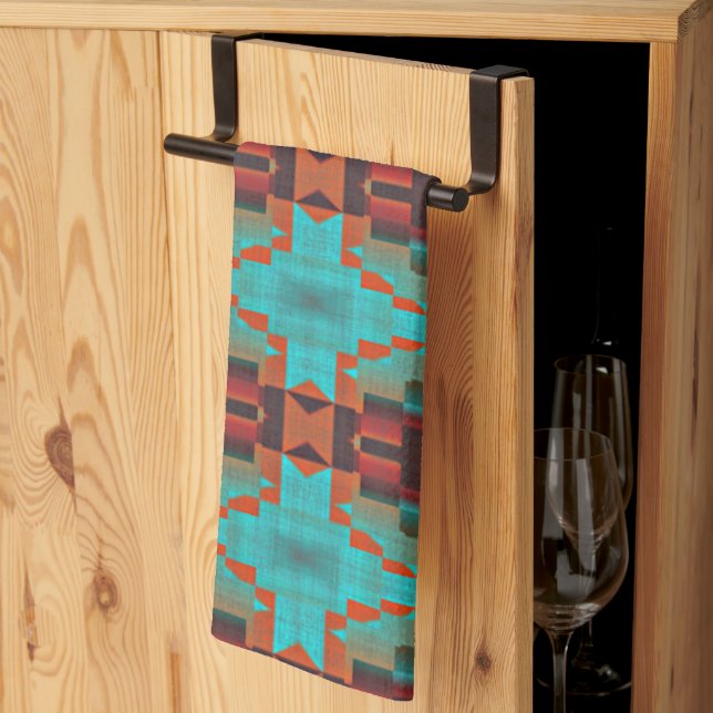 Turquoise Teal Orange Red Eclectic Ethnic Look Towel (Thirds Fold)