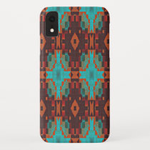Turquoise Teal Orange Red Tribal Mosaic Pattern iPhone XR Case