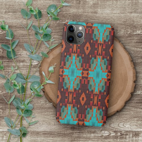 Turquoise Teal Orange Red Tribal Mosaic Pattern iPhone 11 Pro Max Case