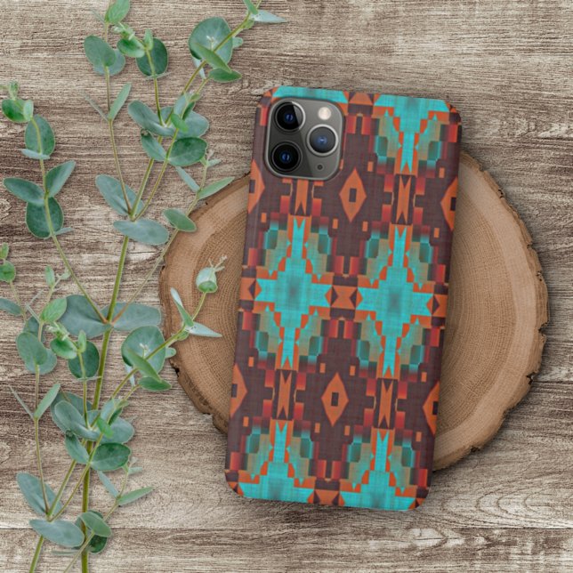 Turquoise Teal Orange Red Tribal Mosaic Pattern iPhone Case (Creator Uploaded)