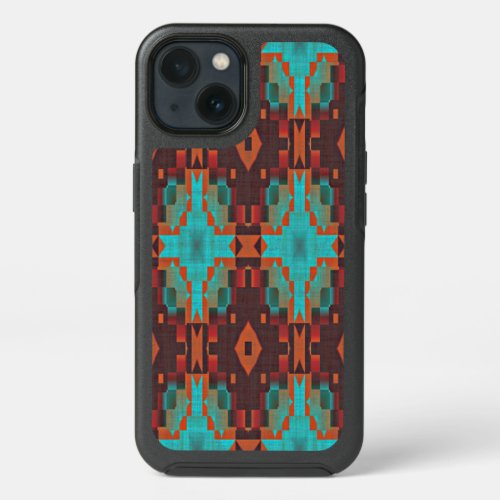 Turquoise Teal Orange Red Tribal Mosaic Pattern iPhone 13 Case