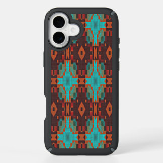 Turquoise Teal Orange Red Tribal Mosaic Pattern iPhone 16 Plus Case
