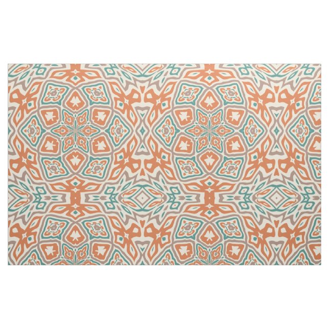 Turquoise Teal Orange Retro Nouveau Deco Pattern Fabric (Fat Quarter)