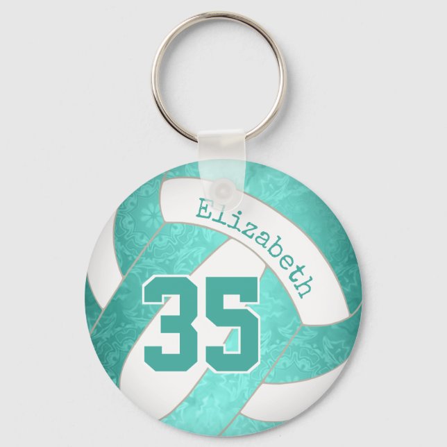 turquoise teal personalized girly volleyball keychain (Front)