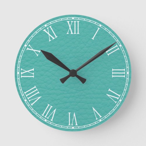 Turquoise Teal Retro Trendy Custom Leather Round Clock