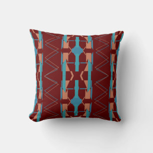 Turquoise Teal Rust Burgundy Southwest Look Mosaic Throw Pillow