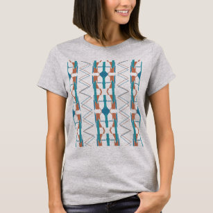 Turquoise Teal Rust Southwest Vertical Rows Design T-Shirt