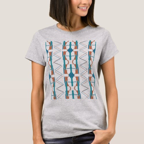 Turquoise Teal Rust Southwest Vertical Rows Design T_Shirt