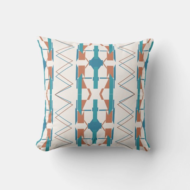 Turquoise Teal Rust White Vertical Southwest Look Throw Pillow (Front)