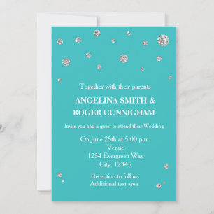 Turquoise Teal Silver Glitter Modern Wedding Invitation