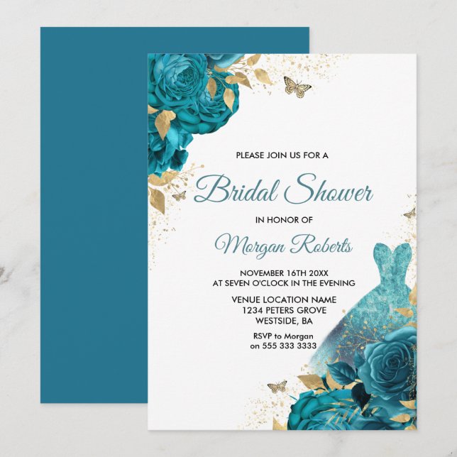 Turquoise Teal Sparkle Dress Bridal Shower Invitation (Front/Back)