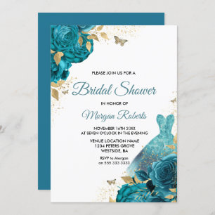 Turquoise Teal Sparkle Dress Bridal Shower Invitation
